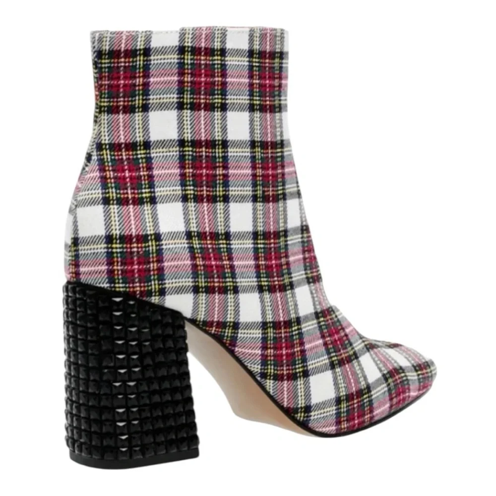 NWT Betsey Johnson Kassie Plaid Beaded Heel Ankle Booties Size 7 | $109
